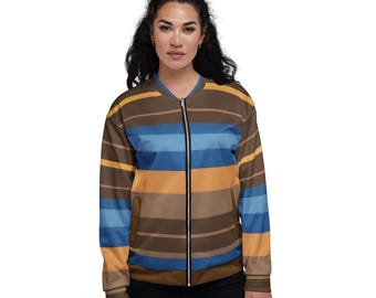 Bruin en blauw gestreept unisex bomberjack - Modern Streetwear