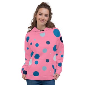 Pink Polka Dot Unisex Hoodie: Recycled Polyester Fleece