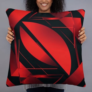 Red-Orange & Black Design Throw Pillow - Chic Graphic Cushion for Couch or Bed - Modern Colorful Home Decor - Basic Pillow