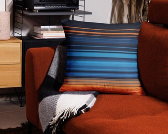 Blue and Orange Striped Throw Pillow - Retro Bold Home Decor Accent