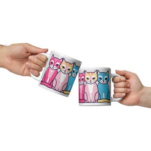 Colorful Abstract Cats Coffee Mug - Modern Cat Lover Cup - White glossy mug