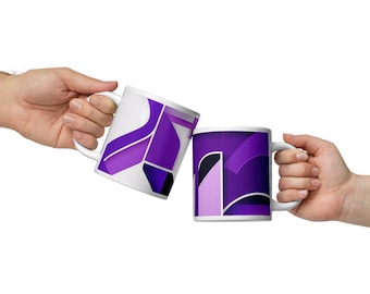 Purple Graphic Mug - Modern Abstract Design Coffee Cup - White glossy mug