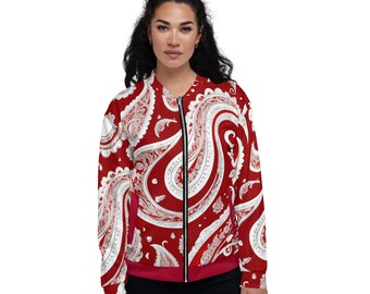 Giubbotto bomber unisex con motivo Paisley rosso e bianco - Boho Street Stylet