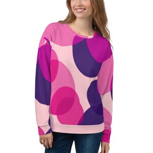 Pink and Purple Polka Dot Unisex Sweatshirt - Comfy, Stylish Dotted Pullover