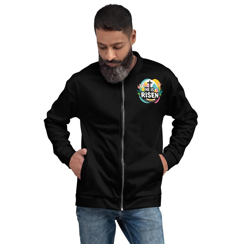 He is Risen Unisex Bomber Jacket - Christian Easter Floral Sunrise ...