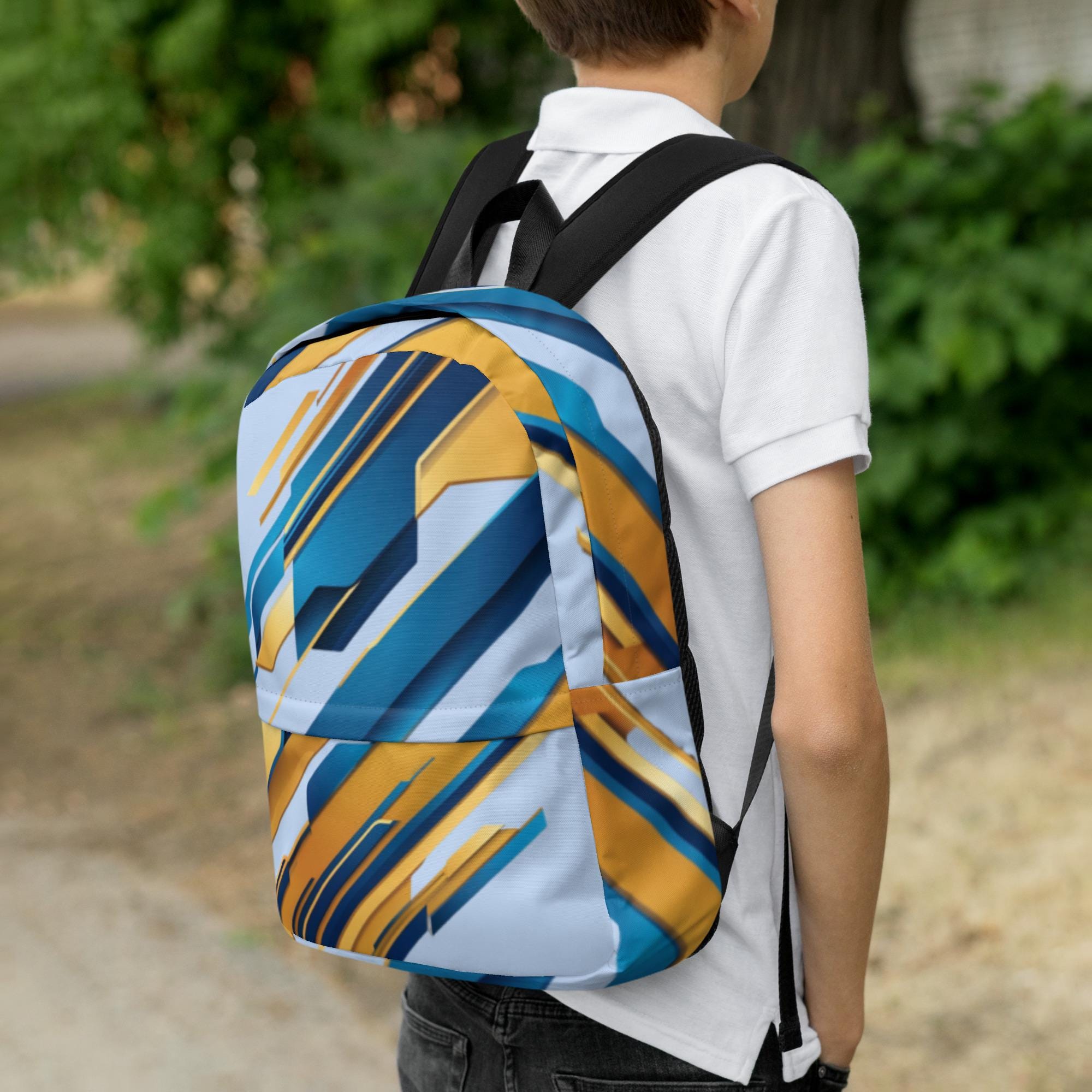Chic Blue and Cream Backpack with Yellow Accents Cream Star Drawstring Backpack – ChicChoi main image 3