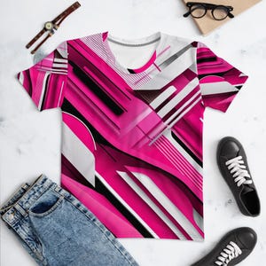 Pink and Black Design Women&#39;s T-Shirt - Colorful Graphic Abstract Tee Shirt