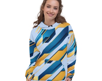 Blue and Yellow Design Unisex Hoodie - Stylish Abstract Colorful Graphic Pattern Sweatshirt