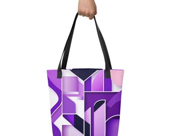 Purple Abstract Graphic Tote Bag: Modern Polyester Shopping Bag