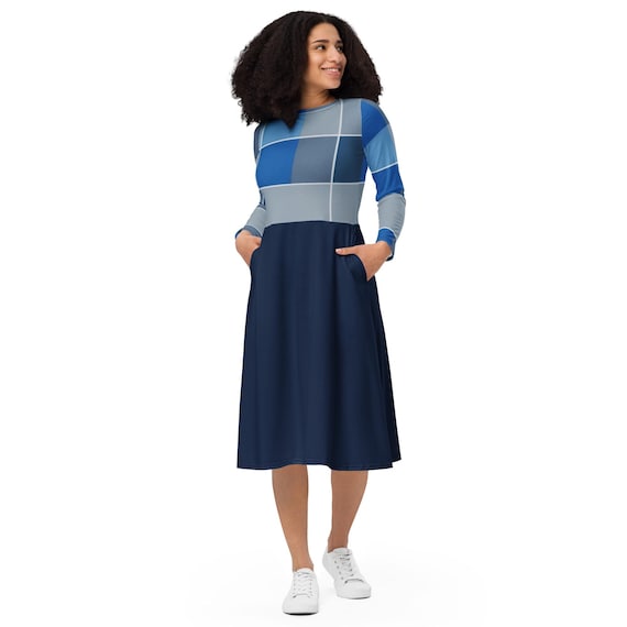 knee length dresses for ladies Golden Check Midi Dress S