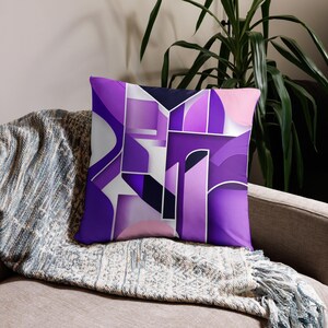 Purple Graphic Throw Pillow - Modern Abstract Design Home Decor - Stylish Cushion for Couch or Bed - Basic Pillow