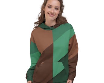 Green and Brown Color Block Unisex Hoodie - Cozy Modern Streetwear Pullover