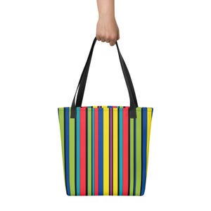 Bold Multicolor Stripe Tote Bag - Vibrant Vertical Stripes