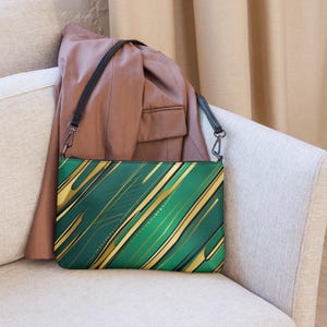 Green and Gold Crossbody Bag - Stylish Stripe Side Bag - Hands-Free Purse
