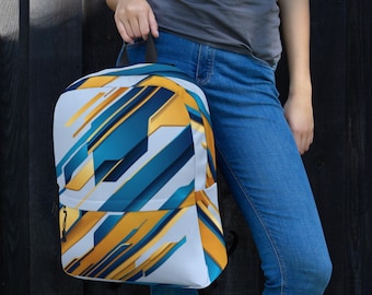 Blue and Yellow Design Backpack - Modern Abstract Colorful  display picture 3