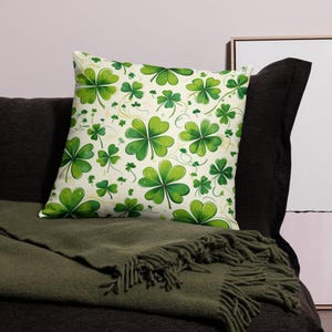 Lucky Shamrocks Throw Pillow - Festive Green Clover Accent - Basic Pillow