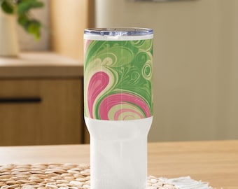 Taza de viaje con asa y estampado de cachemira - Vaso térmico rosa y verde