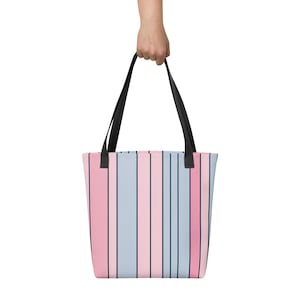 Pastel Stripe Tote Bag - Pink & Blue Vertical Striped Carryall