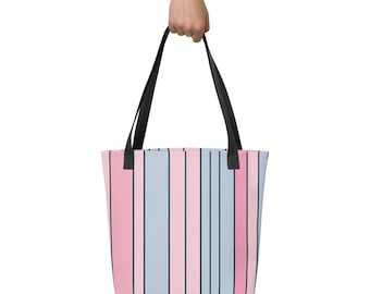 Pastel Stripe Tote Bag - Pink & Blue Vertical Striped Carryall