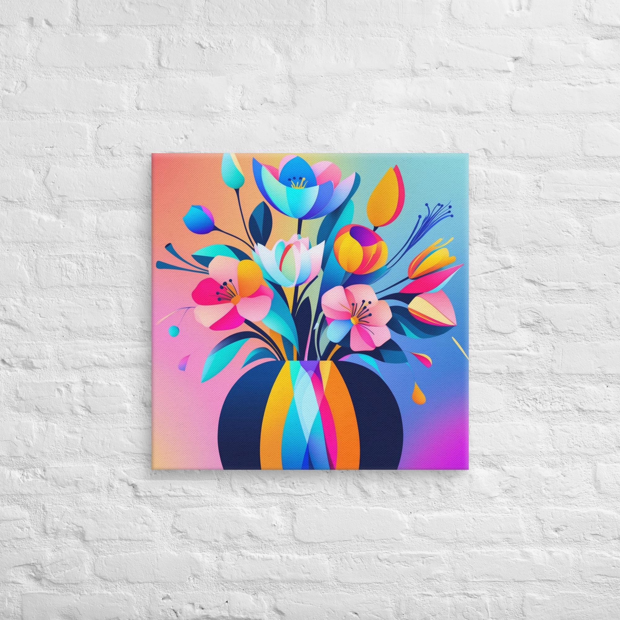 Colorful Abstract Flowers in Vase #1, Multicolor, Wall Art, Home