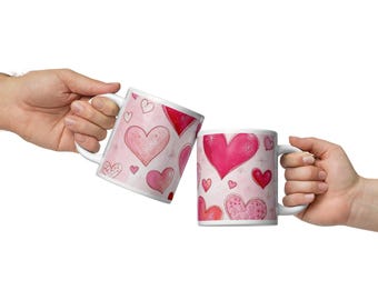 Pink Heart Mug: Glossy Ceramic Coffee Cup