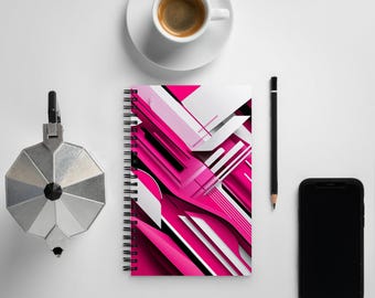 Pink and Black Abstract Spiral Notebook: Modern Design Dotted Pages Journal