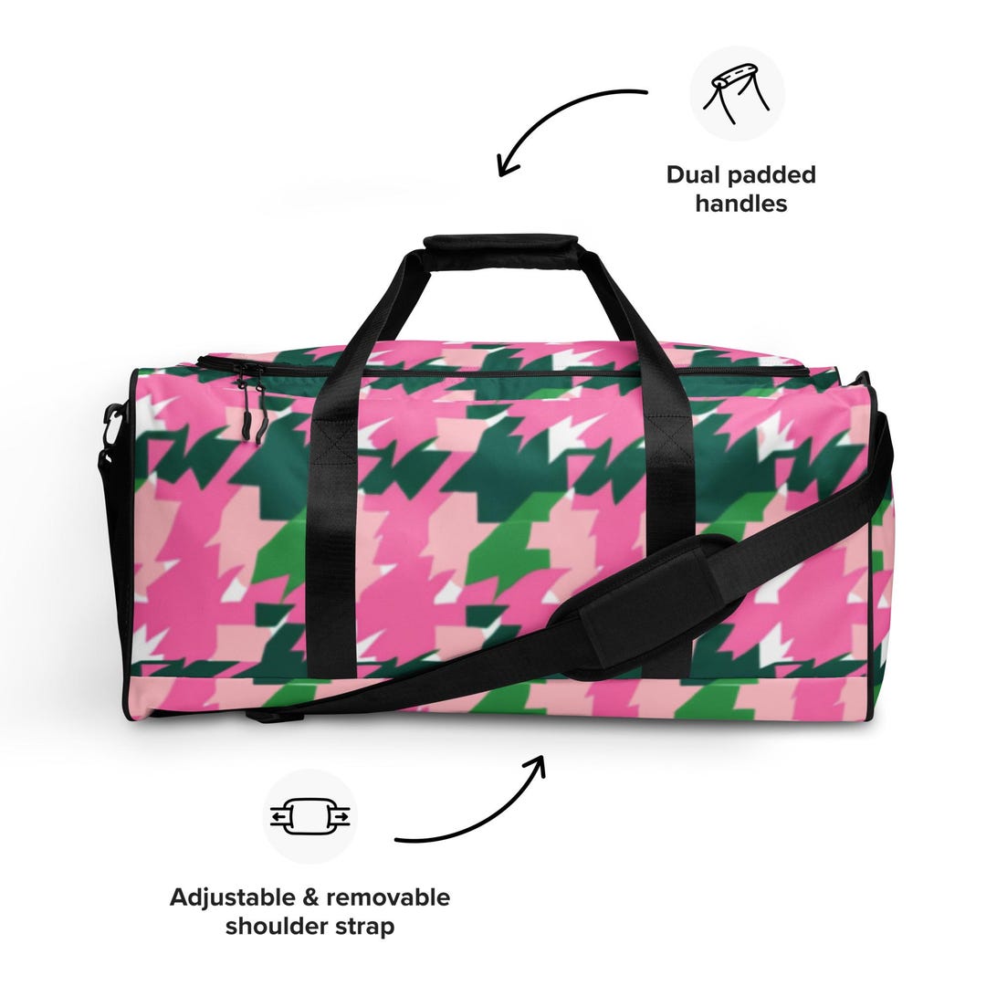 Pink & Green Houndstooth Duffle Bag: Colorful Travel Weekender - Etsy