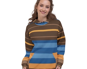 Brown and Blue Striped Unisex Hoodie - Cozy Streetwear Pullover
