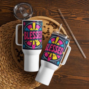 Blessed Travel Mug with Handle: Faith-Based Stainless Steel Mug