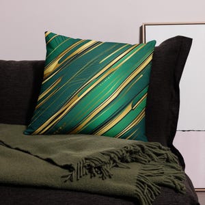 Green and Gold Stripe Pillow - Bold Decorative Cushion - Basic Pillow