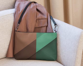 Grüne und braune Umhängetasche im Colorblock-Design – Stilvolle Alltagstasche