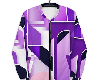 Purple Graphic Unisex Bomber Jacket - Modern Abstract Outerwear Jacket - Stylish Design Streetwear