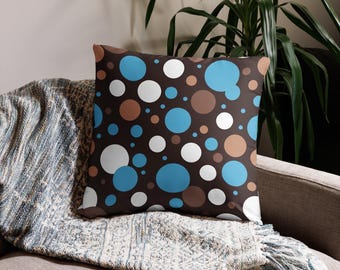 Brown and Blue Polka Dot Throw Pillow - Fun Modern Home Accent