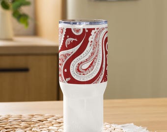 Taza de viaje con asa y estampado paisley - Vaso térmico rojo y blanco
