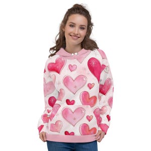Pink Hearts Unisex Hoodie - Soft Pink Pullover with Allover Hearts