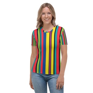 Bold Multicolor Stripe Tee - Women&#39;s Vertical Stripes T-Shirt