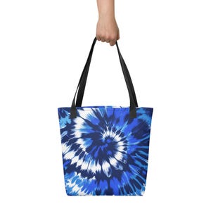 Blue and White Tie Dye Tote bag - Colorful Boho Spiral Pattern Shoulder Bag