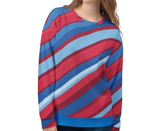 Red and Blue Diagonal Stripe Unisex Sweatshirt - Casual Graphic Pullover