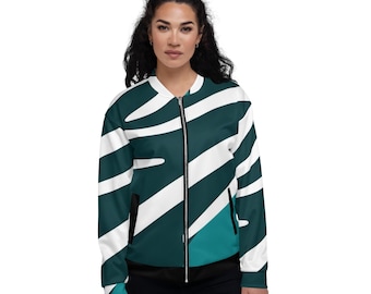 Blågrön zebramönstrad bomberjacka: Retro safari-stil, unisex passform