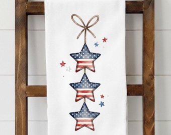 Strofinaccio da cucina con stelle patriottiche - Decorazione per la cucina del 4 luglio, strofinaccio in tela di sacco vintage americana, regalo estivo retrò per la padrona di casa