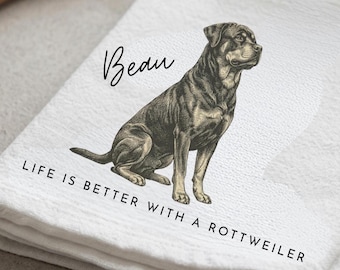 Paño de cocina personalizado con diseño de Rottweiler, decoración de cocina con nombre de perro personalizado, regalo para amantes de los Rottweiler, regalo para mamás perrunas, regalo de inauguración de casa, toalla con retrato de mascota.