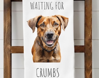 Toalla de cocina divertida con forma de perro – Paño de cocina divertido – Toalla de cocina con forma de perro – Regalo para amantes de los perros – Regalo para mamás perrunas – Esperando las migas