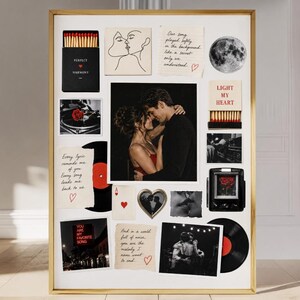 Pôster personalizado para casal em formato de caixa de fósforos, colagem de fotos de aniversário, modelo editável no Canva, arte romântica para parede com caixas de fósforos, presente para namorado/namorada