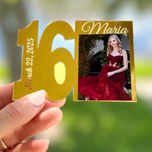 Sweet 16 Photo Magnets with Box, Quinceanera Birthday Favors, Personalized Mis Quince Años, Birthday Party Favors, Mirror Magnet with photo