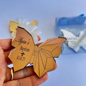 Personalized Rose Gold Mirror Butterfly Magnet: Sweet 16,Mis Quince Años, Baptism Favor, Birthday Gift