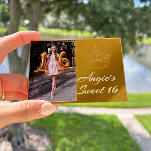 Personalized Birthday Photo Frame Magnet: Gold Party Favor with Box
