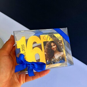 Gold Sweet 16 Photo Magnet, Personalized Quinceañera Favors, Sweet 16 Party Favors For Guest, Quinceañera Gift, Sweet 16 Photo Frame