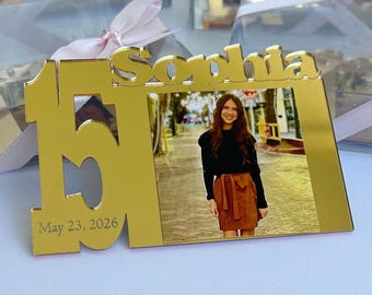 Custom Gold Acrylic Photo Frame Magnet: Birthday, Sweet 16 , Quinceañera