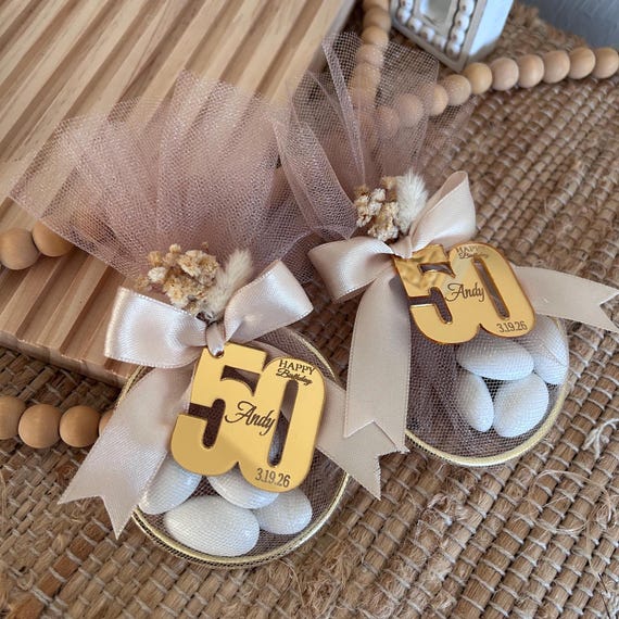 Personalized Gold Almond Candy Favors – Adult Birthday, Party Gift