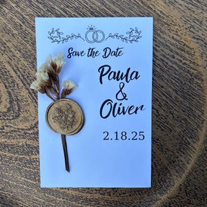 Wedding save the date with gold wax seal, Elegant Save the Date Card, Floral printed save the date invitations, Minimlist menu, table card